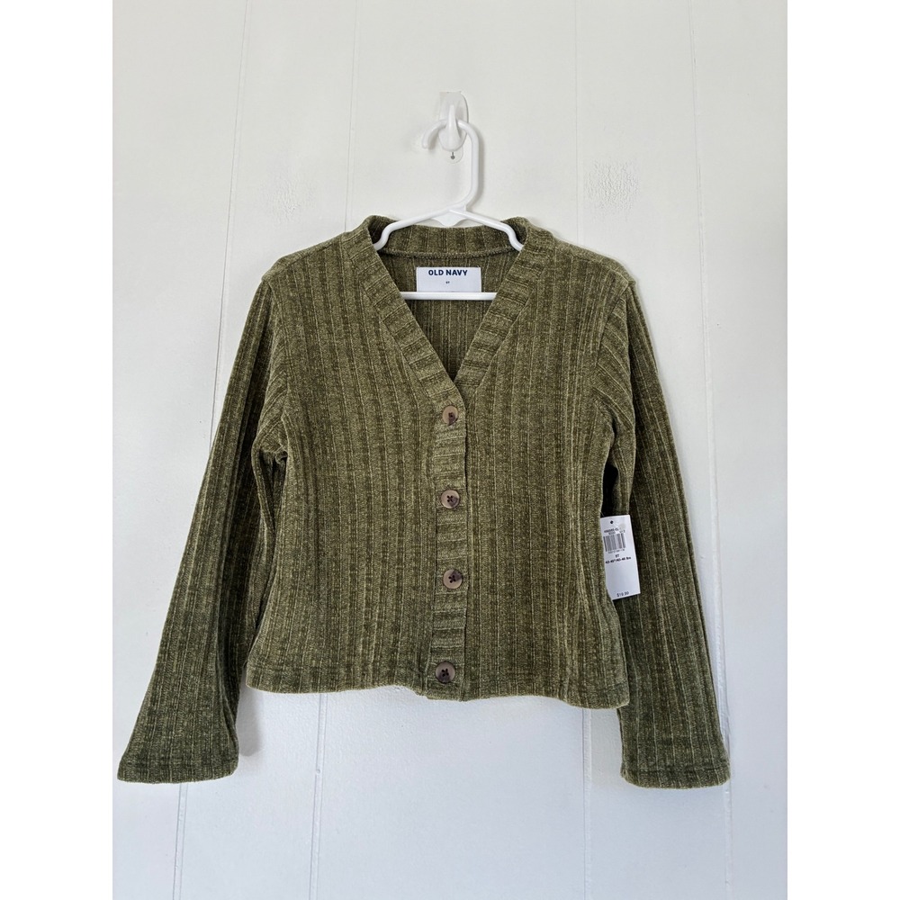NWT Old‎ Navy Girls Olive Green Chenille Ribbed Button Front Cardigan Sweater 5T